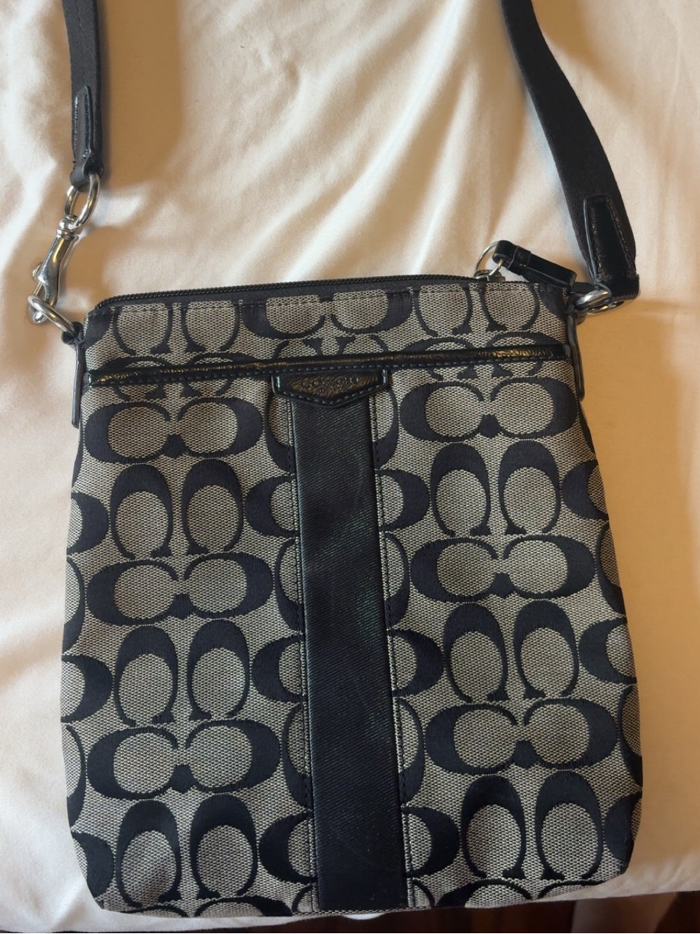 Coach Black and Gray Signature Jacquard Crossbody